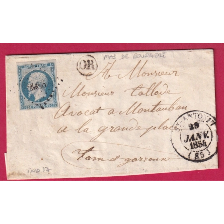 N°10 PC 2986 ST ANTONIN TARN AT GARONNE CAD TYPE 14 OR MAS DE BOUSSIERES POUR MONTAUBAN LETTRE COVER FRANCE