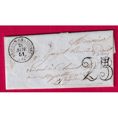 CAD TYPE 15 BESSE EN CHANDESSE 1851 BOITE RURALE H ST DIERY POUR CLERMONT LETTRE COVER FRANCE