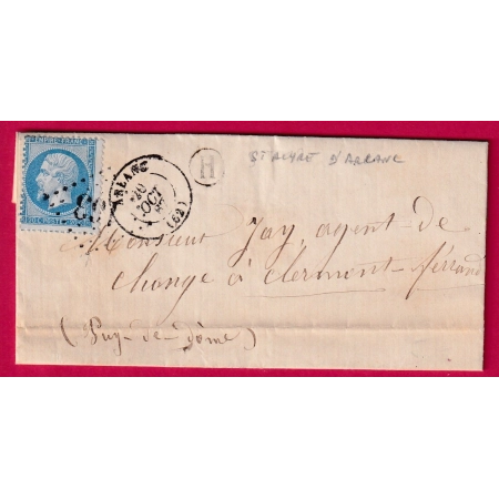 N°22 GC 163 ARLANC PUY DE DOME BOITE RURALE H ST ALYRE D'ARLANC POUR CLERMONT LETTRE COVER FRANCE