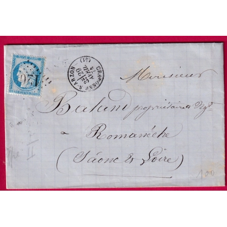 N°60B TYPE II GC 1206 CRAPONNE S ARZON HAUTE LOIRE POUR ROMANECHE SAONE ET LOIRE  LETTRE COVER FRANCE