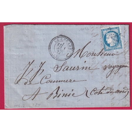 N°60 GC 1152 LA COUARDE CHARENTE INFERIEURE CAD TYPE 24 POUR BINIC COTES DU NORD BUREAU PASSES RENNES LETTRE FRANCE