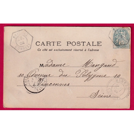 N°11 CAD HEXAGONAL BRIGNAC CORREZE POUR VINCENNES SEINE 1904 LETTRE COVER FRANCE