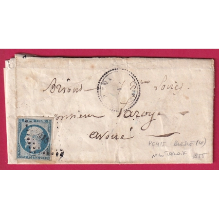 N°10 EMPLOI TARDIF 1855 5C EN TROP CAD TYPE 22 BLESLE HAUTE LOIRE POUR BRIOUDE INDICE 17 RARE LETTRE COVER FRANCE