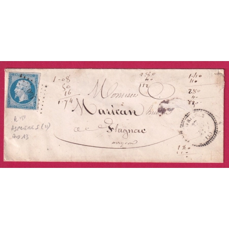 N°14 PC 150 ASPRIERES AVEYRON CAD TYPE 22 POUR FLAGNAC INDICE 13 LETTRE COVER FRANCE
