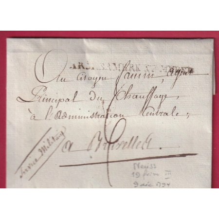 MARQUE ARMEE SAMBRE ET MEUSE NEUSS BELGIQUE 1794 POUR BRUXELLES LETTRE COVER FRANCE