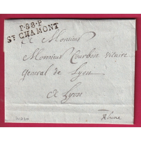 MARQUE P88P ST CHAMOND CHAMONT LOIRE TEXTE ST JUST EN DOIZIEU 1808 POUR LYON LETTRE COVER FRANCE