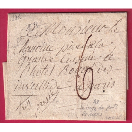 DOUBLE CURSIVE 48 LA HAYE DU PUITS PERIERS INDICE 18 POUR PARIS 1825 LETTRE COVER FRANCE