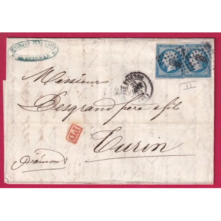 N°14B X2 PC 3053 ST ETIENNE LOIRE POUR TURIN ITALIE ITALIA TORINO LETTRE COVER FRANCE