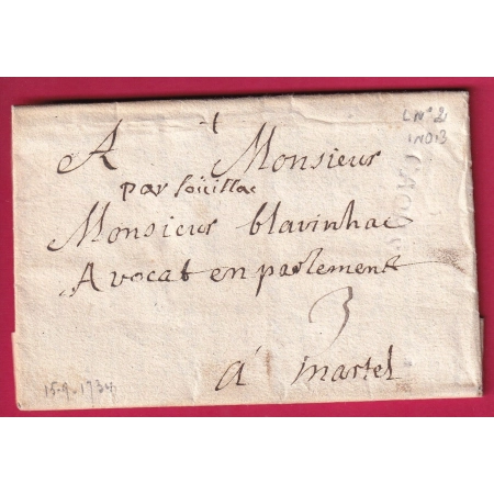 MARQUE CAHORS LOT 1734 LENAIN N°2 INDICE 13 POUR MARTEL LETTRE COVER FRANCE