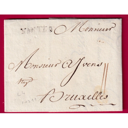 MARQUE NANTES LOIRE INFERIEURE LENAIN N°4 POUR BRUXELLES BELGIQUE 1772 LETTRE COVER FRANCE