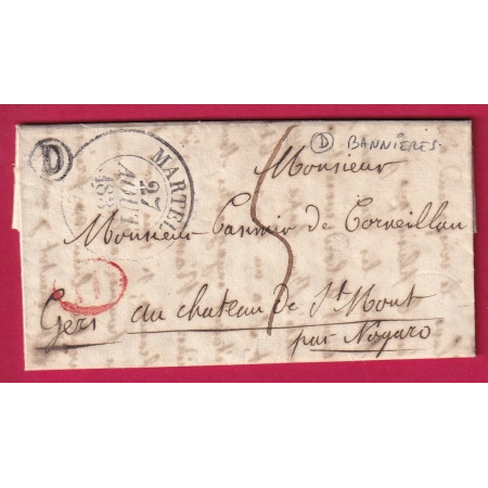 CAD TYPE 16 MARTEL LOT BOITE RURALE D BANNIERES DECIME RURALE POUR NOGARO GERS LETTRE COVER FRANCE