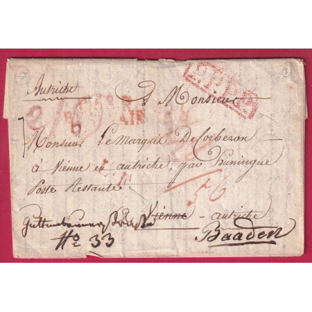 MARQUE P58P BEAUVAIS OISE PPPP POUR VIENNE WIEN AUTRICHE AUSTRIA LF ROUGE REEXP BADEN ALLEMAGNE  LETTRE COVER FRANCE