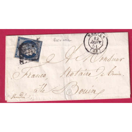 N°4 BLEU NOIR GRILLE DE NANTES LOIRE INFERIEURE POUR ILE DE BOUIN VENDEE 1851  LETTRE COVER FRANCE