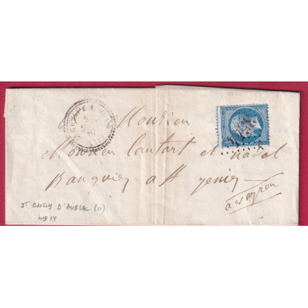 N°22 GC 3544 ST CHELY D'AUBRAC AVEYRON CAD TYPE 22 POUR ST GENIEZ INDICE 14 VARIETE PIQUAGE DECALE LETTRE COVER FRANCE