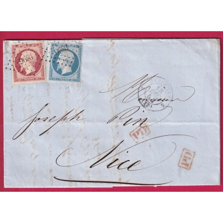 N°17A 14 BLEU LAITEUX PC 1896 MARSEILLE 2 12 2 POUR NICE ALPES MARITIMES ETATS SARDES LETTRE COVER FRANCE