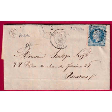 N°29 GC 3090 REALMONT TARN BOITE RURALE K POULAN POUR BORDEAUX LETTRE COVER FRANCE