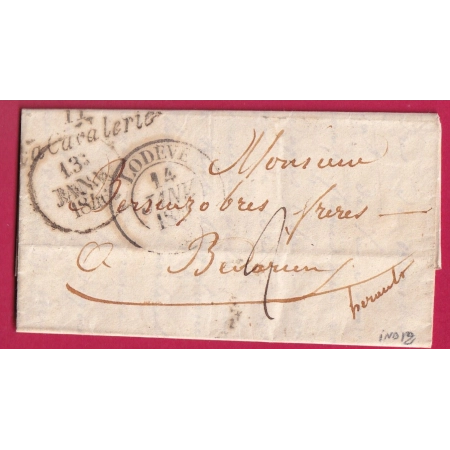 CURSIVE 11 LA CAVALERIE AVEYRON + CAD TYPE 13 LODEVE HERAULT POUR BEDARIEUX LETTRE COVER FRANCE