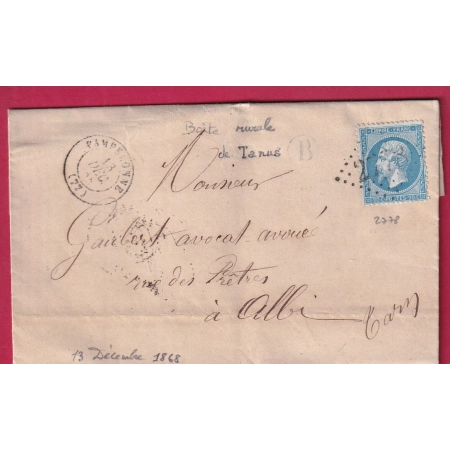 N°22 GC 2778 PAMPELONNE TARN BOITE RURALE B TANUS POUR ALBI LETTRE COVER FRANCE