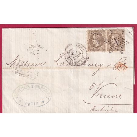 N°30 PAIRE PARIS ETOILE 1 PL DE LA BOURSE POUR VIENNE AUTRICHE 1872 WIEN AUSTRIA LETTRE COVER FRANCE