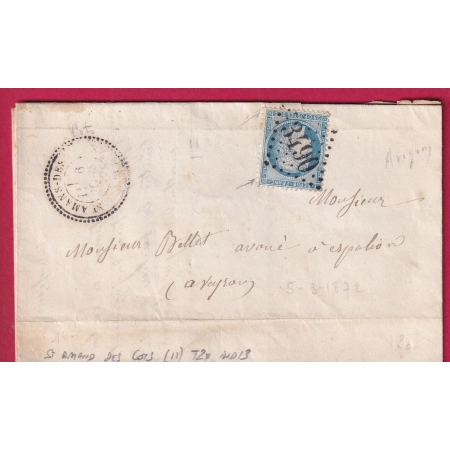 N°60 GC 3490 ST AMAND DES COTS AVEYRON CAD TYPE 24 POUR ESPALION INDICE 13 LETTRE COVER FRANCE