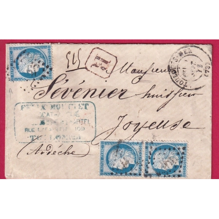 N°60 PAIRE + UN GC TOULON VAR LETTRE RECOMMANDE POUR JOYEUSE ARDECHE COVER FRANCE