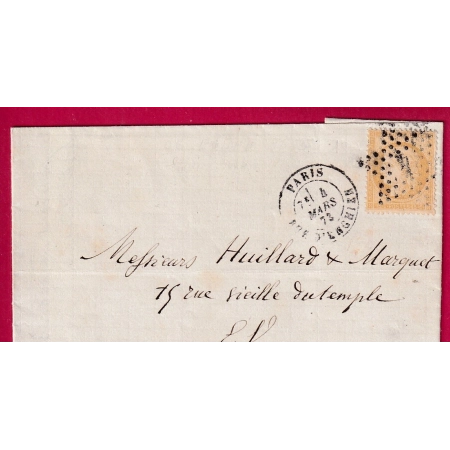 N°59 PARIS ETOILE 4 EVIDEE GRAND LOGEMENT 1872 RUE D'ENGHEINS POUR PARIS LETTRE COVER FRANCE