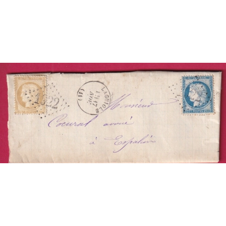 N°55 + 60 GC 1922 LAGUIOLE AVEYRON CAD TYPE 16 POUR ESPALION LETTRE COVER FRANCE