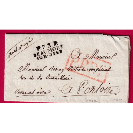 MARQUE P72P BEAUMONT SUR OISE SEINE ET OISE POUR PONTOISE 1811 INDICE 12 LETTRE COVER FRANCE
