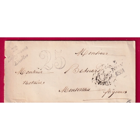 CURSIVE 72 SOISY SOUS ETIOLLES SEINE ET OISE 1851 INDICE 16 POUR MONTEREAU LETTRE COVER FRANCE