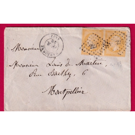 N°13 PAIRE SUR CHAMOIS PC 2227 NARBONNE AUDE POUR MONTPELLIER HERAULT LETTRE COVER FRANCE