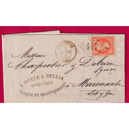 N°23 GC 447 BERGERAC DORDOGNE POUR MARMANDE LETTRE COVER FRANCE