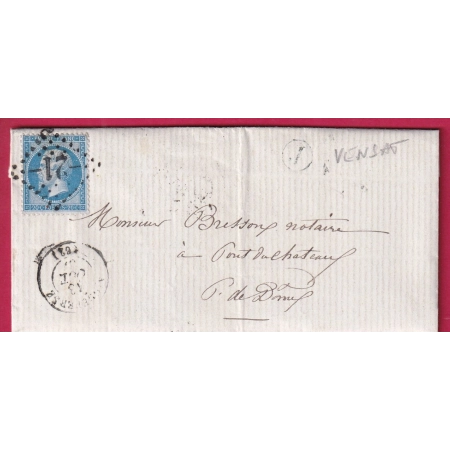 N°22 GC 21 AIGUEPERSE PUY DE DOME BOITE RURALE J VENSAT POUR PONT DU CHATEAU LETTRE COVER FRANCE