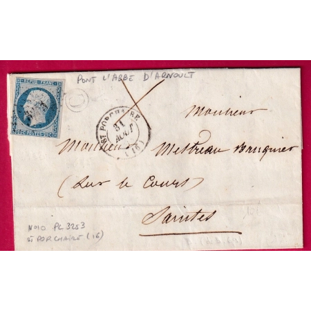 N°10 PC 3253 ST PORCHAIRE CHARENTE BOITE RURALE C PONT L'ABBE D'ARNOULT POUR SAINTES LETTRE COVER FRANCE
