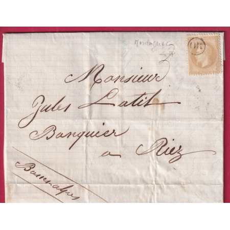 N°28 ANNULATION OR DE MONTAGNAC BASSES ALPES POUR RIEZ LETTRE COVER FRANCE