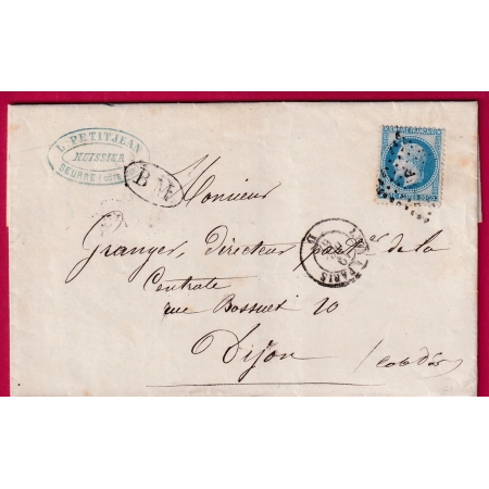 N°29 AMBULANT LYON A PARIS 1867 BM DE SEURRE COTE D'OR POUR DIJON LETTRE COVER FRANCE