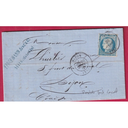 N°37 DOUBLE PORT LOCAL DIJON POUR DIJON COTE D'OR TEXTE DE NUITS LETTRE COVER FRANCE