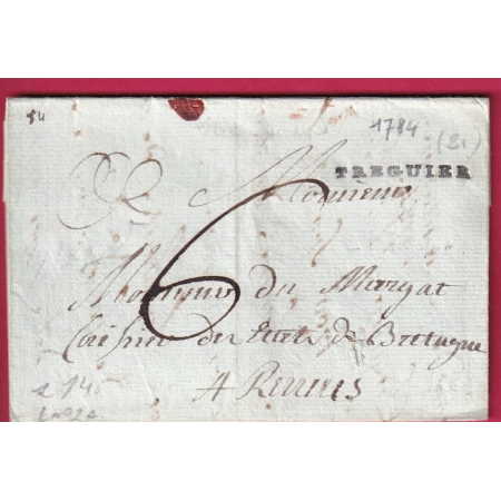 MARQUE TREGUIER COTES DU NORD 1784 INDICE 14 LENAIN N°2A POUR RENNES LETTRE COVER FRANCE