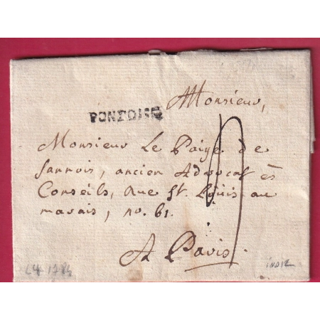 MARQUE PONTOISE SEINE ET OISE LENAIN N°4 1784 POUR PARIS INDICE 12 LETTRE COVER FRANCE