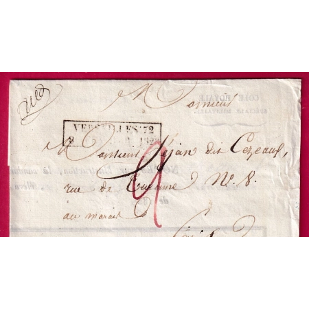 MARQUE ESSAI FEVRIER 1828 VERSAILLES SEINE ET OISE POUR PARIS INDICE 23 TEXTE ECOLE MILITAIRE ST CYR LETTRE COVER FRANCE