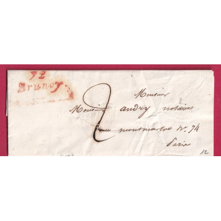 CURSIVE 72 BRUNOY SEINE ET OISE EN ROUGE 1836 POUR PARIS CACHET ARRIVE POINTILLE DE PARIS LETTRE COVER FRANCE