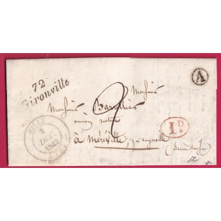 CURSIVE 72 GIRONVILLE CAD TYPE 14 MILLY BOITE RURALE A MAISSE + DECIME RURAL POUR MEREVILLE LETTRE COVER FRANCE