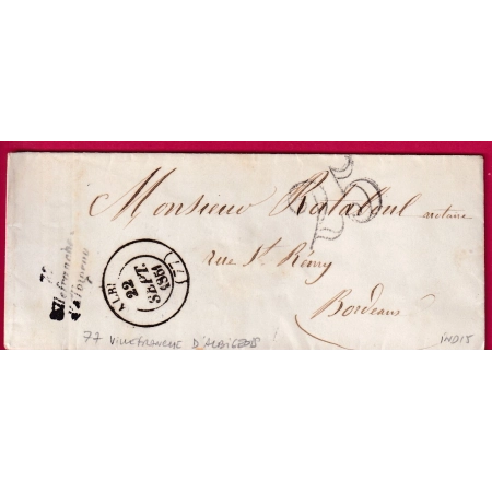 CURSIVE 77 VILLEFRANCHE D'ALBIGEOIS TYPE 14 ALBI TARN 1851 POUR BORDEAUX INDICE 15 LETTRE COVER FRANCE