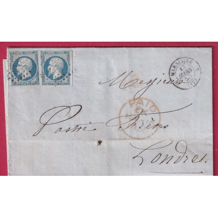 N°14 X2 BLEU LAITEUX PC 1896 MARSEILLE 4 12 4 POUR LONDRES ANGLETERRE LETTRE COVER FRANCE
