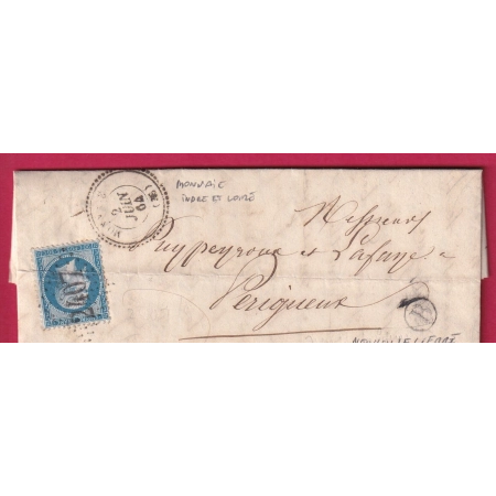 N°22 GC 2407 MONNAIE INDRE ET LOIRE CAD TYPE 22 BOITE RURALE B NEUILLY LE LIERRE PERIGUEUX DORDOGNE LETTRE COVER FRANCE