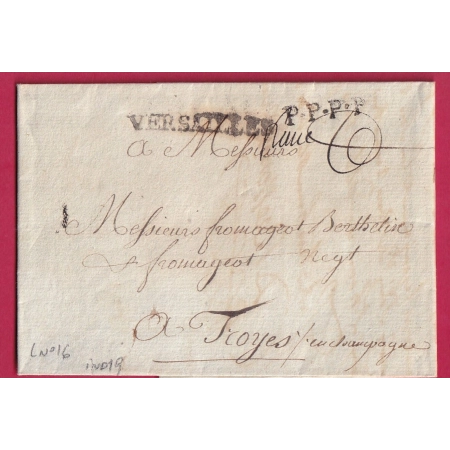 MARQUE FRANC PORT PAYE VERSAILLES SEINE ET OISE LENAIN N°16 INDICE 19 POUR TROYES AUBE LETTRE FRANCE