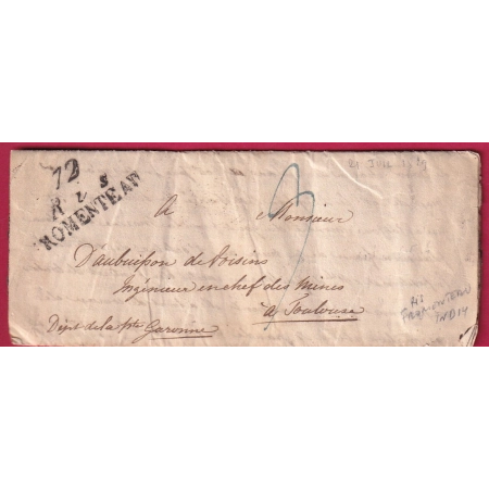DOUBLE CURSIVE 72 RIS FROMENTEAU SEINE ET OISE POUR TOULOUSE INDICE 14 1829 LETTRE COVER FRANCE
