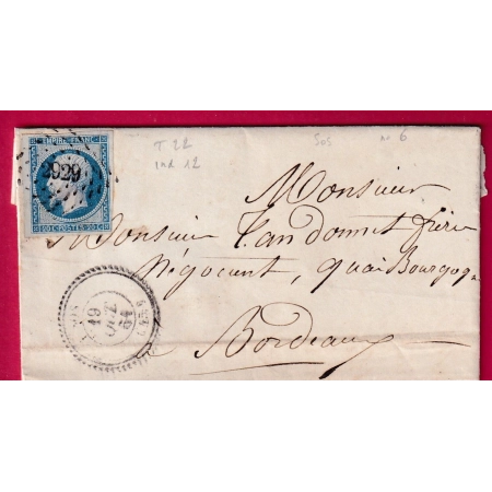 N°14 PETIT BDF PC 2929 SOS LOT ET GARONNE CAD TYPE 22 POUR BORDEAUX LETTRE COVER FRANCE