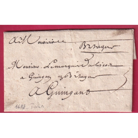 LETTRE DE PARIS 1687 POUR GUINGAMP MENTION BRETAGNE LETTRE COVER FRANCE
