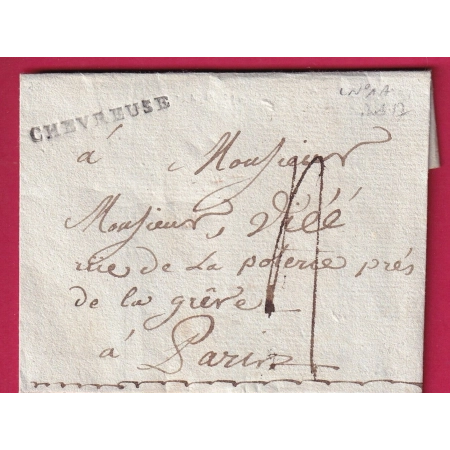 MARQUE CHEVREUSE SEINE ET OISE LENAIN N°1A INDICE 1791 POUR PARIS INDICE 17 LETTRE COVER FRANCE