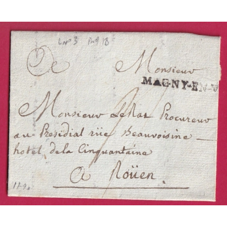MARQUE MAGNY EN VEXIN SEINE ET OISE LENAIN N°3 INDICE 18 POUR ROUEN SEINE INFERIEURE LETTRE COVER FRANCE